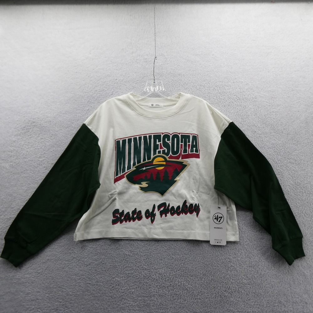 47 Brand Shirt Womens Small Minnesota Wild White Green State of Hockey Cotton